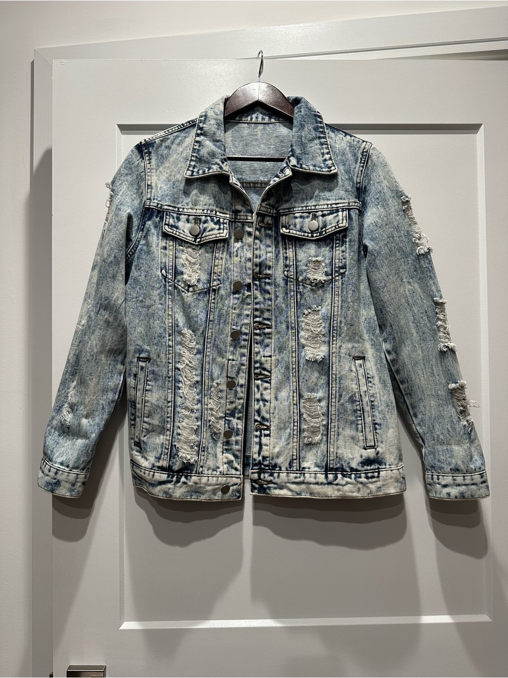 Light Acid-Wash Distressed Denim Jacket